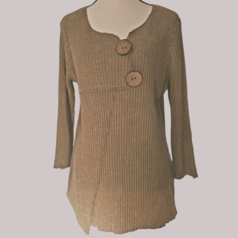Orvis 3/4 Sleeve Boho Ribbed Waffle Knit Sweater Tan Sz M Open To Offers